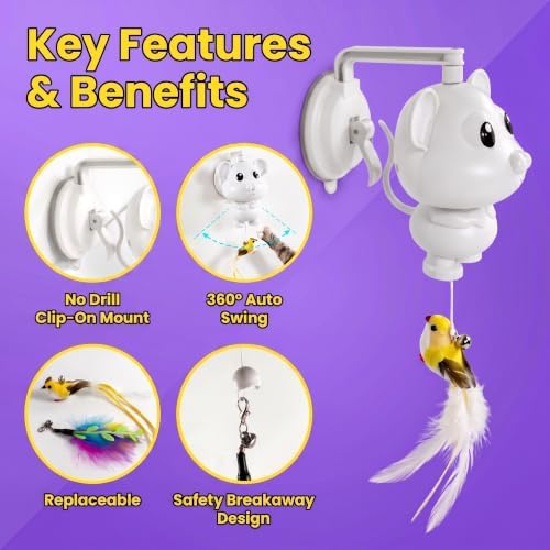 Interactive Cat Toys for Indoor Cats - Electric Flying Bird Feather Teaser, USB Rechargeable Automatic Kitten Toy, Durable & Safe Pet Exercise Toy