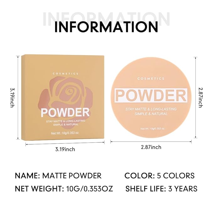 Pressed Matte Face Powder Makeup & Setting Powder for Poreless Wrinkle Blurring Contour Concealer Finishing,Lightweight,High Coverage,Shine Control, Dark Brown-Matte