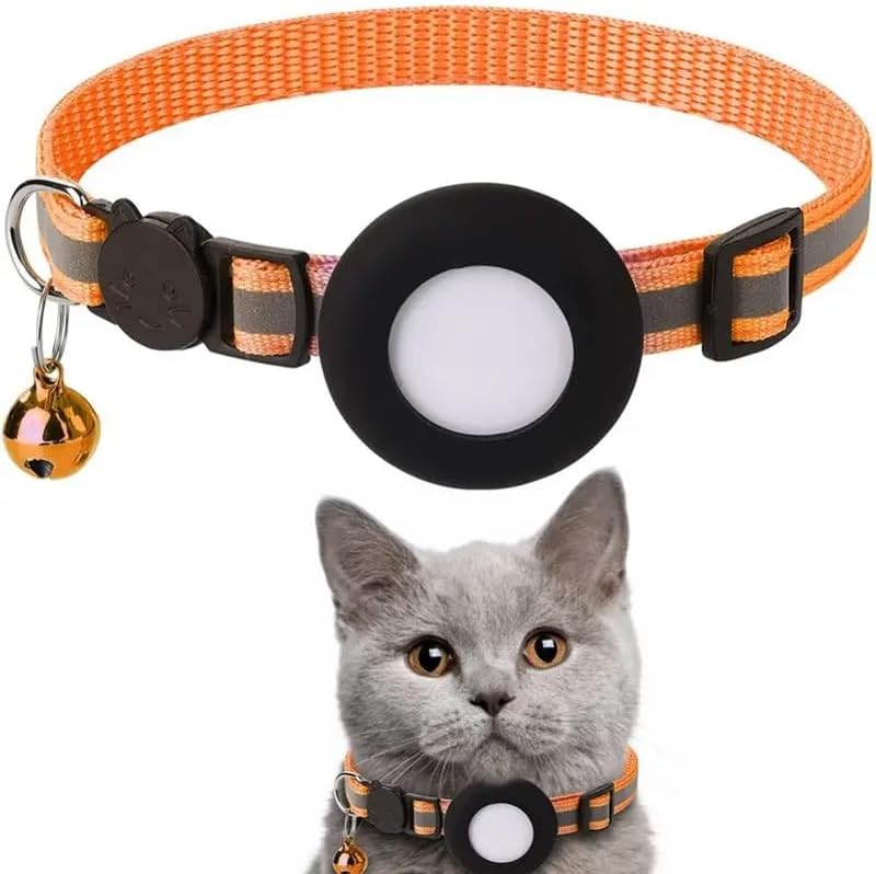 Smart Dog Cat Collar with AirTag Holder - Receive Email Notifications When Your Dog is Found (Small Pets Dogs Cats) - Orange Color