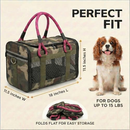 Soft-Sided Pet Carrier, Camo Pink, 19.7 x 11.8 x 11.4 in