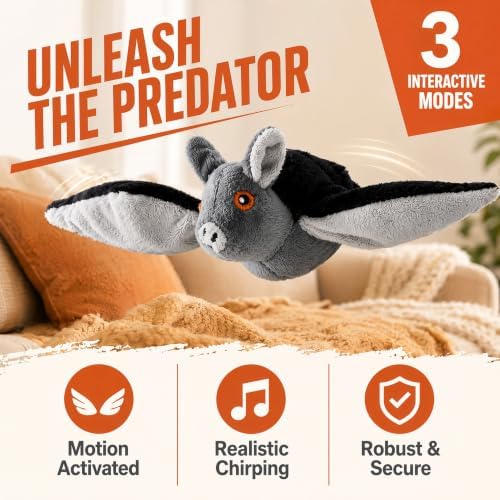 Flying Bat Dog Toy, Touch Activated Flapping Wings Interactive Pet Teaser, Motion Sensor Electric Squeaky Bird Doll for Aggressive Chewers Cats Puppy (A)