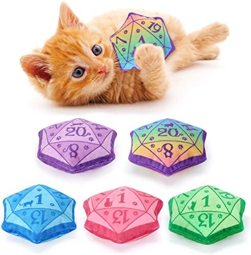 CiyvoLyeen Plush D20 Dice Catnip Toys for Indoor Cats 5 Pack