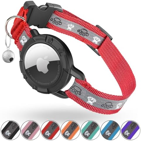 Reflective AirTag Cat Collar, Integrated Cat Collar with Air Tag Holder | Built in AirTag Holder, Adjustable 7-13in for Cats, Kittens and Puppies, Safety Elastic Band, Reflective for Night Walking