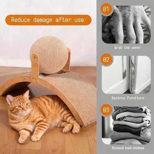 Cat Bunny Toys Scratcher, 2-in-1 Rabbit Kitten Sisal Rope for Scratcher, Cute Scratching Pad Ball with Cardboard, Claw Interactive Toys Nail Scratching Post for Indoor Pets Ferrets Small Animals