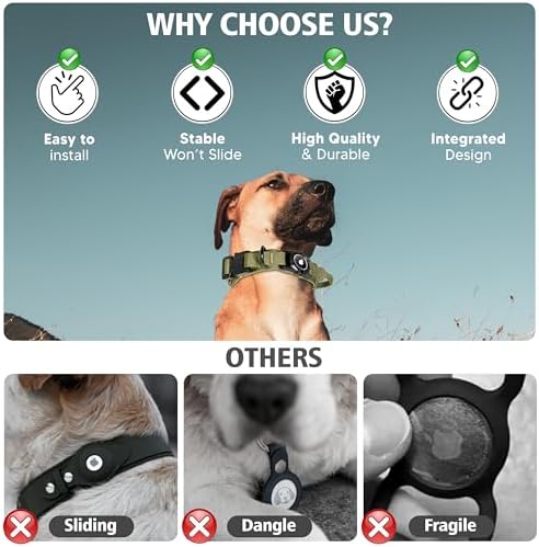 Heavy Duty Tactical Dog Collar with AirTag Holder, Adjustable GPS Tracking Collar for Small, Medium & Large Dogs, Compatible with Apple AirTag, Includes Control Handle for Added Security(Green, M)
