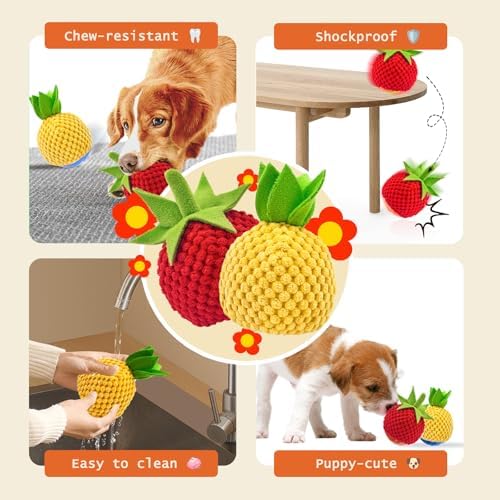 Interactive Dog Toys Dog Ball,Anti Boredom Dog Toys,Durable Motion Activated Automatic Rolling Toys for Small/Medium Dogs,Moving Ball for Dogs to Keep Them Busy,Dog Bows,Fruity Plush Covers(Black)