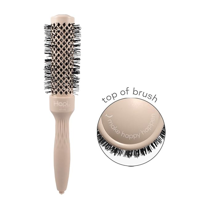 Cricket Hapi High Heat Harmony Thermal Brush - 1.25" Ceramic Barrel, Round Brush for Heat Styling with Hair Dryer, Mood-Friendly - Beige
