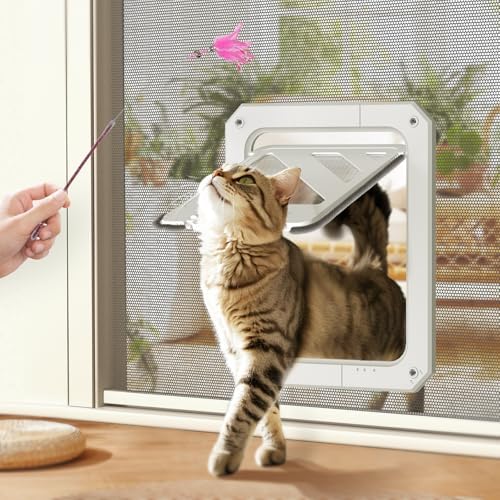 LIBBEPET Cat Door for Screen Door with Lockable Flap for Cat ≤20 lbs, White
