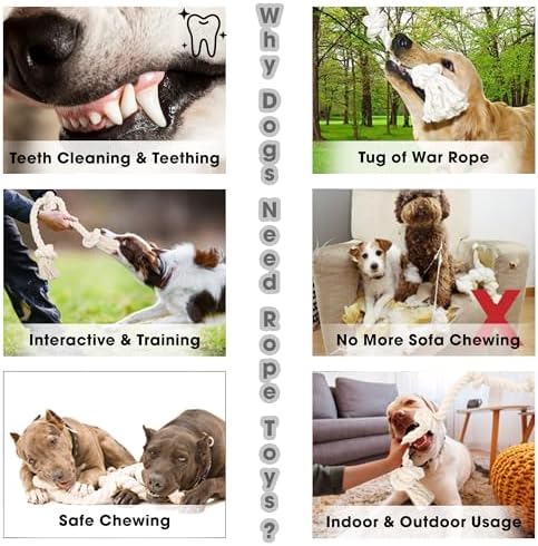Barida Natural White Tough Dog Rope. Premium Non-Toxic Cotton Interactive Large Dog Toys, Tug of War, Chew Rope