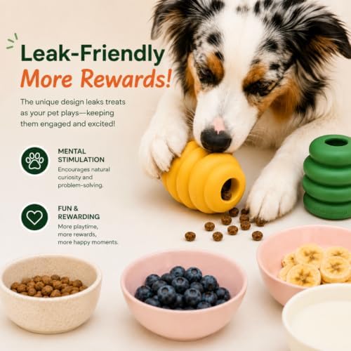 Green Sheep Enrichment Dog Ball for Small Dogs, Natural Rubber Treat Dispensing Chew Toy for Mental Stimulation & Boredom Relief, Interactive Dog Toys, Yellow