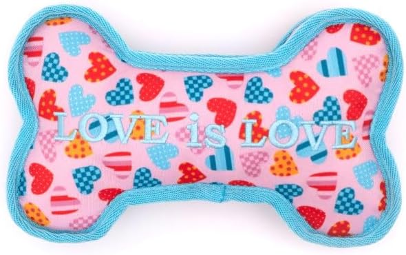 The Worthy Dog Icons Pattern Tough Plush Squeaky Dog Toy, Love is Love Bone