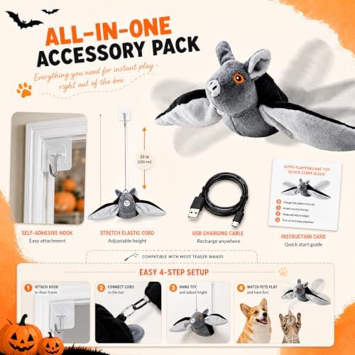 Flying Bat Dog Toy, Flying Bat Toy for Dogs Cats, Flapping Wings Interactive Pet Toy, Realistic Flight Motion and Chirping Sound, Indoor Chase Toy for Exercise, Play and Boredom Relief