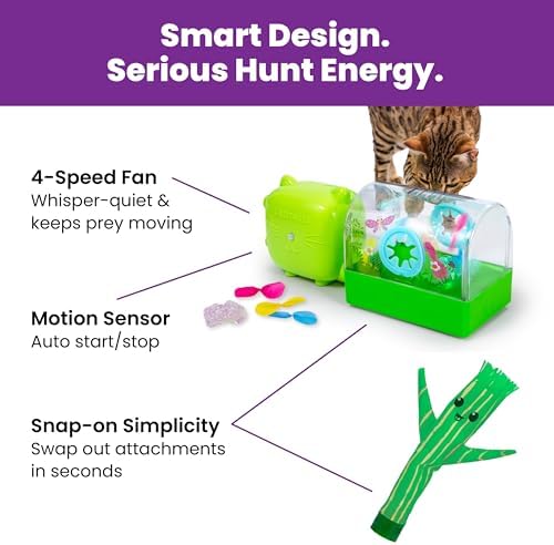 Catstages 2-in-1 Air Blaster Play Set Cat Toy, 2 Interchangeable Toys, Terrarium & Dancing Cactus, 1 Battery-Operated Fan