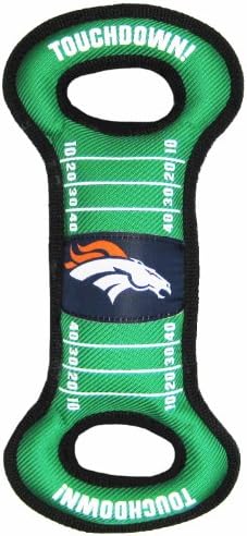 NFL Football Field DOG TOY with Squeaker. - DENVER BRONCOS - For Tug, Toss, and Fetch. - Tough & Durable PET TOY