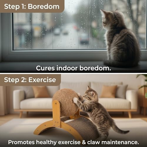 Toddmomy Cat Scratcher Ball Cat Scratching Toy Inclined Scratch Board Sisal Rope Ball for Indoor Kittens Interactive Pet Toys