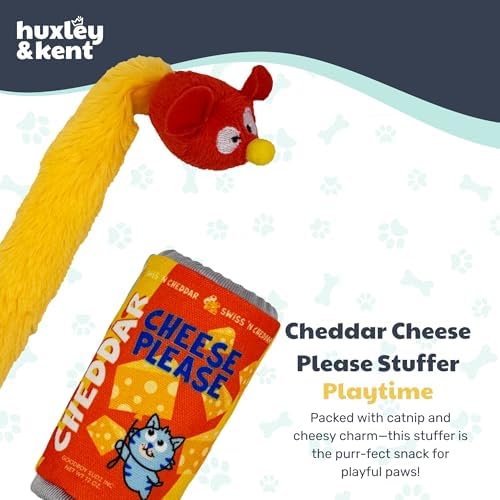 Huxley & Kent Stuffer Plush Cat Toy - Interactive Hide and Play Catnip Toy for Cats & Kittens - Plush with Crinkle & Catnip - Perfect for Engaging & Chasing - Cheddar Cheese Please