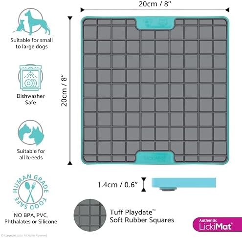 LickiMat Tuff, Heavy-Duty Playdate, Dog Slow Feeder Lick Mat, Boredom Anxiety Reducer; Perfect for Food, Treats, Yogurt, or Peanut Butter, Fun Alternative to a Slow Feed Dog Bowl, Turquoise