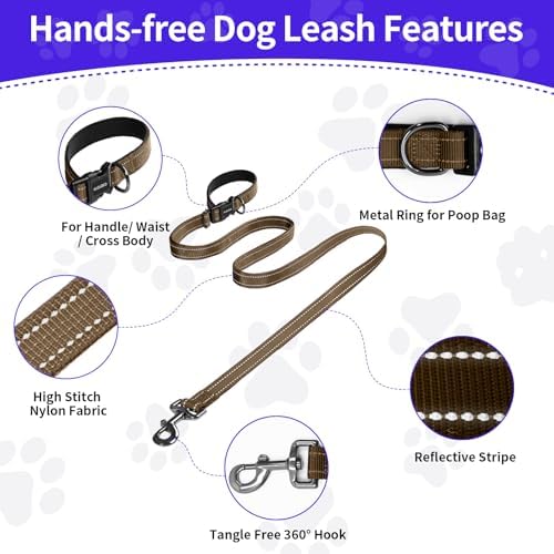 Puppy Dog Collar & Hands-Free Dog Leash Adjustable Length 5-8 Ft Adjustable Nylon Collar with Quick-Release Buckle