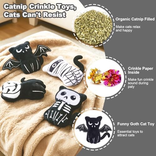 Retro Shaw Catnip Cat Toys, Horror Goth Cat Toy for Indoor Cats Kitty, 4PCS