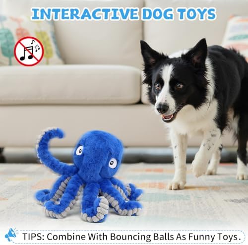 Replacement Plush Cover for Interactive Dog Toy, Soft Dog Squeaky Toy with Crazy Crinkle and Strong Zipper for Small Large Dogs Keep Busy, Washable Plush Cover Without Ball (Blue Octopus)