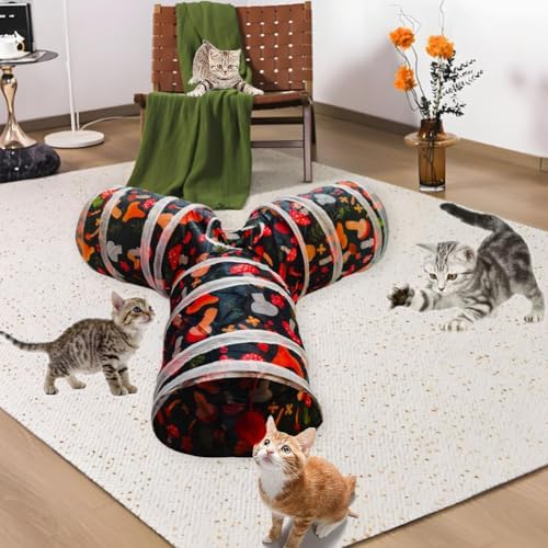 Cat Tunnel Tube Toys, 3 Ways Tunnels for Indoor Cats with Play Ball