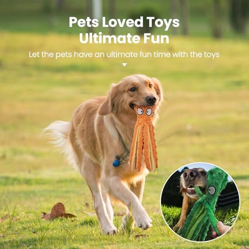 HGB Squeaky Dog Toys No Stuffing Octopus Crinkle for Large Medium Small Dog