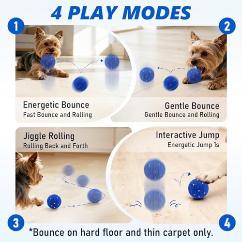 Remote Control Dog Toy Ball, Interactive Self Bouncing E-TPU Ball with 3 Modes (Bounce/Roll), Rechargeable Auto Moving Toy for Small Medium Large Dogs, Keeps Them Busy, BLU&YLW