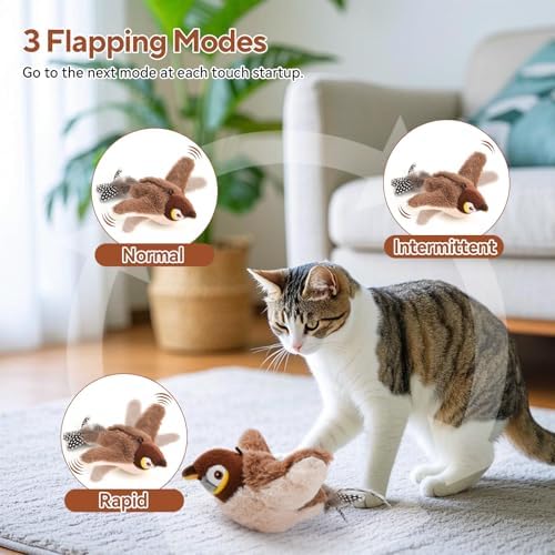 AUSCAT Flappy Bird Cat Toy, Simulated Chirping Bird Cat Toy Flapping Wings, Rechargeable，Interactive Catnip Toys for Indoor Kittens (No Flying)