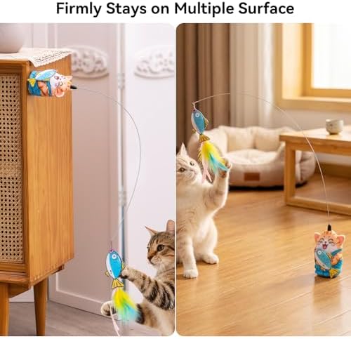 Migipaws Automatic Cat Wand Toy with Suction Cup, Cute Cat Base, Rechargeable Interactive Teaser for Indoor Cats