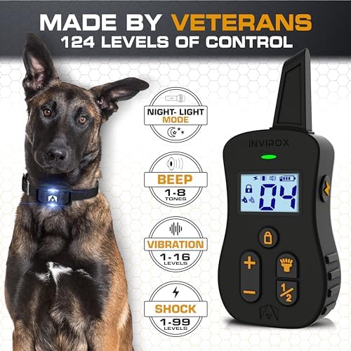 INVIROX Ultra K9 Dog Shock Collar, 124 Levels, Night Light, IP67 Waterproof (Black, 1 Dog)