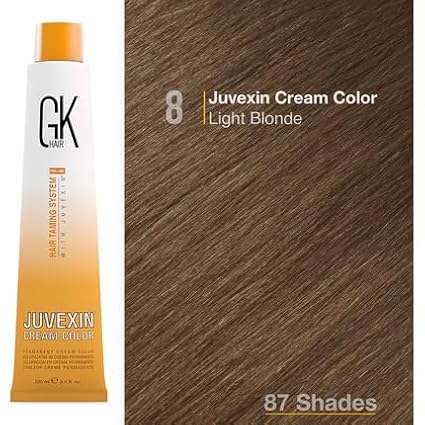 Global Keratin GK HAIR Professional Hair Color Cream Tube 3.4 Fl Oz Nourishing & Cleansing Colors for Styling High Performance Long Lasting Permanent Natural Toner Dye, Naturals - 8 Light Blonde