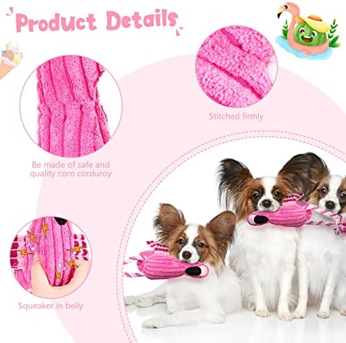 Sotiff 2 Pack Pink Flamingo Dog Plush Cute Squeaky Puppy Teething Plush Animal Interactive Stuffed Rope Pet Fake Birds for Small Medium Large Dogs Birthday Gifts