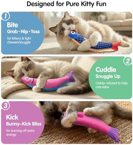 PetBusy Cat Toys with [5000 mg A+Natural Catnip & Silvervine] Kicker Fun | [Crinkle &Bell] [Baby Grade] Soft Interactive Cat Toy for Indoor Cats & Kittens All Breeds for Kicking, Chewing &Cuddling