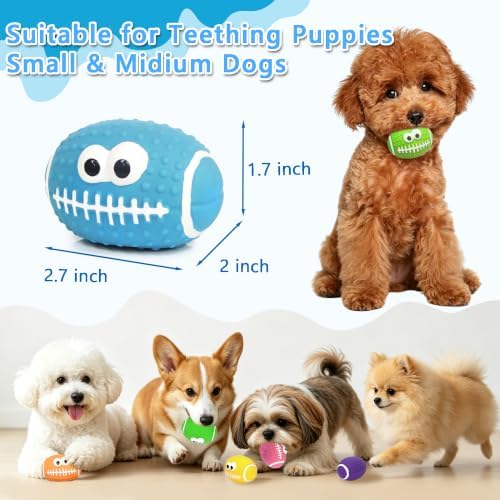 Squeaky Dog Balls for Dogs, Natural Latex Fetch Play Dog Footballs, Interactive Pet Dog Balls for Teething Puppies Small Medium Dogs 6 Pack