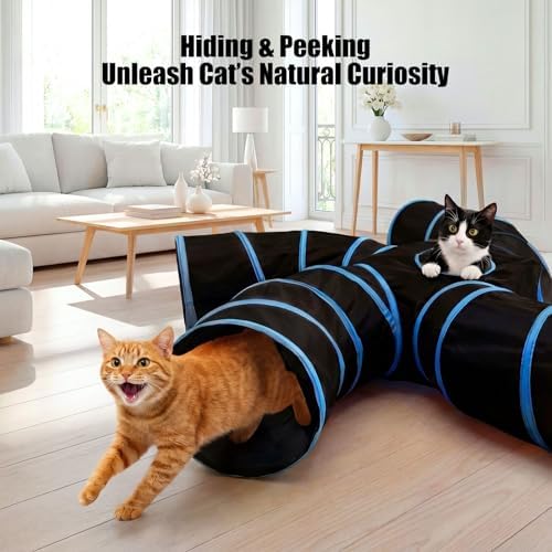 Bemodst Cat Tunnel for Indoor Cats, 5 Way Cat Tubes and Tunnels Collapsible S-Shape Small Animal Tubes Kitty Tunnels Interactive Maze Cat Toy for Kitten Rabbit Ferret - 5 Way