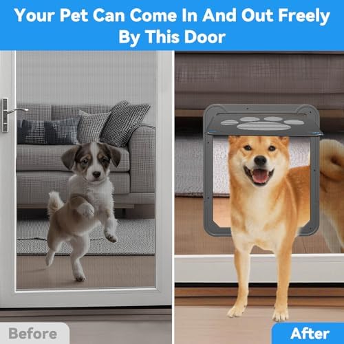 Namsan Dog Screen Door - Inside Size 12x14 inches Sliding Screen Dogs Door with Magnetic Flap for Exterior Doors Lockable Pet Door