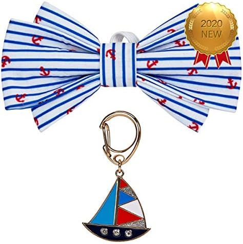 Blueberry Pet Bon Voyage Pet Accessory of Collar Slide Hair Clip and Pedant for Dogs & Cats, Pack of 2 Handsome Bowtie and Boat Tag