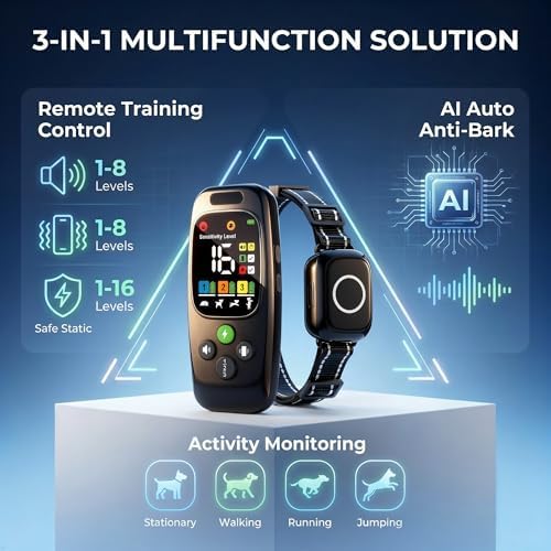 3-in-1 Dog Training Collar with Remote,Bark Collar,Shock Collar for Dogs | 3300Ft Range, Beep/Vibration/Shock Modes, Rechargeable, IPX7 Waterproof,Safety Lock, e Collar for Small/Medium/Large Dogs