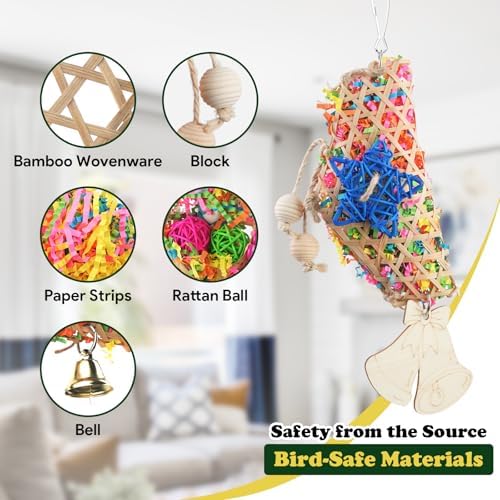 Bird Toys, Parakeet Foraging Toy, Hanging Chewing Toy, Bird Cage Accessories – Suitable for Cockatiels, Budgies, Lovebirds, Conures and Other Small Parrots