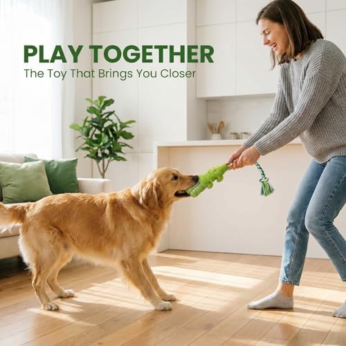 Squeaky Alligator Dog Toy Long Rope Tail for Small Medium Dogs, Durable Plush Chew Dogs Toys for Aggressive Chewers, Interactive Dog Toys for Boredom Relief and Comfort