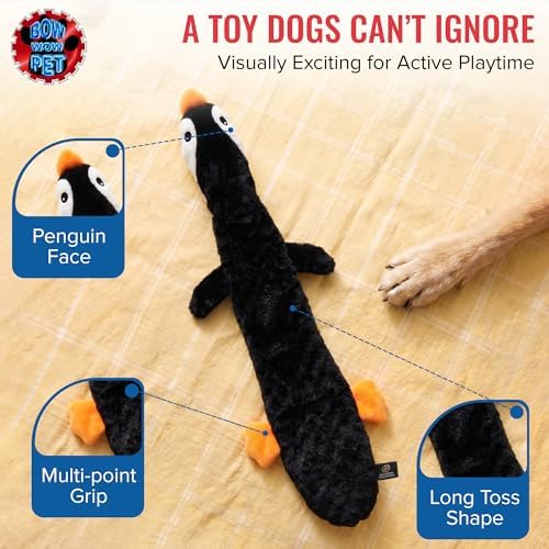 Bow Wow 24” Squeaky Penguin Plush Toy for Dogs & Cats | Soft Interactive Toy for Tug, Fetch & Chew | Ideal for Puppies, Kittens & Small-Medium Pets | Indoor Play & Teething Toy