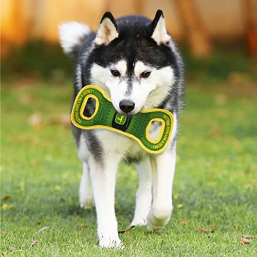 Pets First John Deere Dog Squeak TUG Toy Tough-Nylon Bone Toy for Dogs & Cats. Durable Sturdy PET Toy with John Logo. Best Dog Field Toy for Dog Owners, Farmers, Builders, Etc.., Green (JOD-3030)