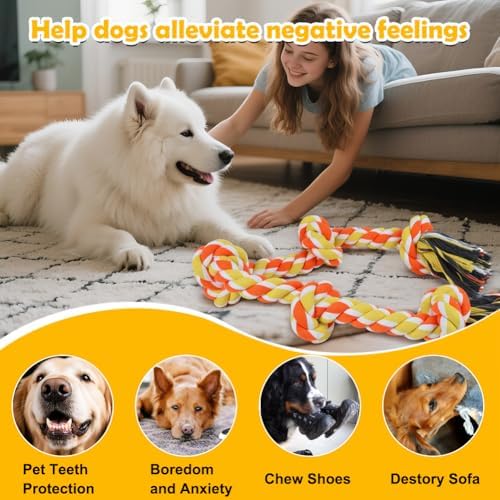 SZEE Dog Rope Toy for Large Dogs, 37 Inch 5 Knots, Halloween Pet Toys for Large Breeds, Tug of War Rope, for Energy Release & Boredom Relief (Yellow & Orange)