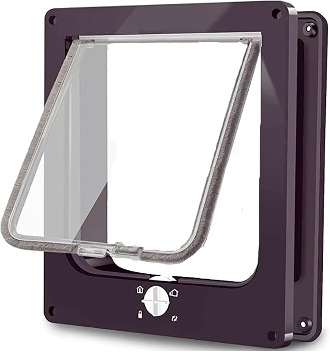 EASY JOY Cat Doors(Outer Size 8.6" x 7.5"), 4-Way Locking Cat Door for Interior Exterior Doors, Weatherproof pet Door with Magnet for Cat or Dog < 16.1 inches in Girth(Brown M)