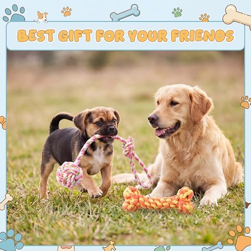 Leitee 50 Pcs Rope Dog Toys Bulk Cotton Puppy Chew Tug Knot Teething Toys