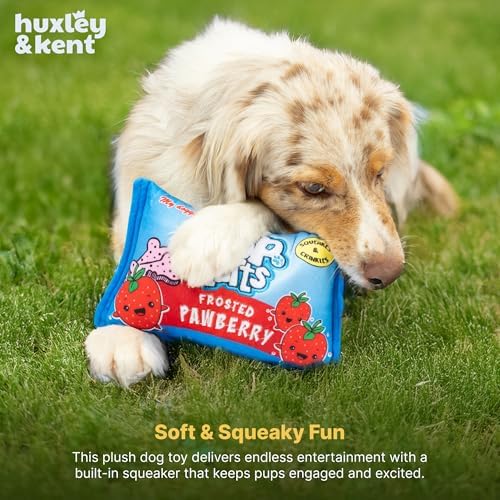 Huxley & Kent Power Plush Squeaky Dog Toy, Pup-Tarts Frosted Pawberry, Sm