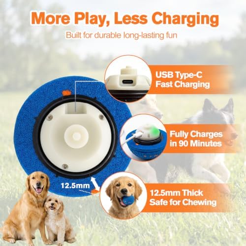 Smart E-TPU Interactive Dog Ball, Automatic Moving & Vibrating Dog Toy, Rechargeable Self Moving Dog Ball with 2 Play Modes, Durable Chew Toy for Medium Large Dogs
