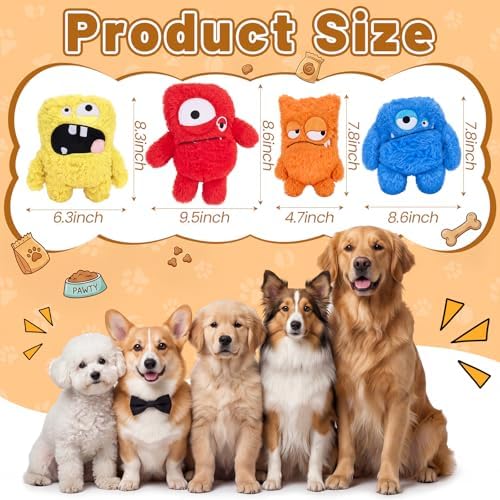 Junkin 4 Pack Dog Squeaky Toys, Crinkle Stuffed Dogs Toy, Funny Style