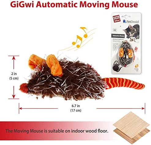 Gigwi Interactive Cat Toys for Indoor Cats, Cat Mouse Toys with Electronic Realistic Squeaky Sound, Automatic Moving Kitten Toys Electric Mice Toy Self Play Exercise(Orange Ear)