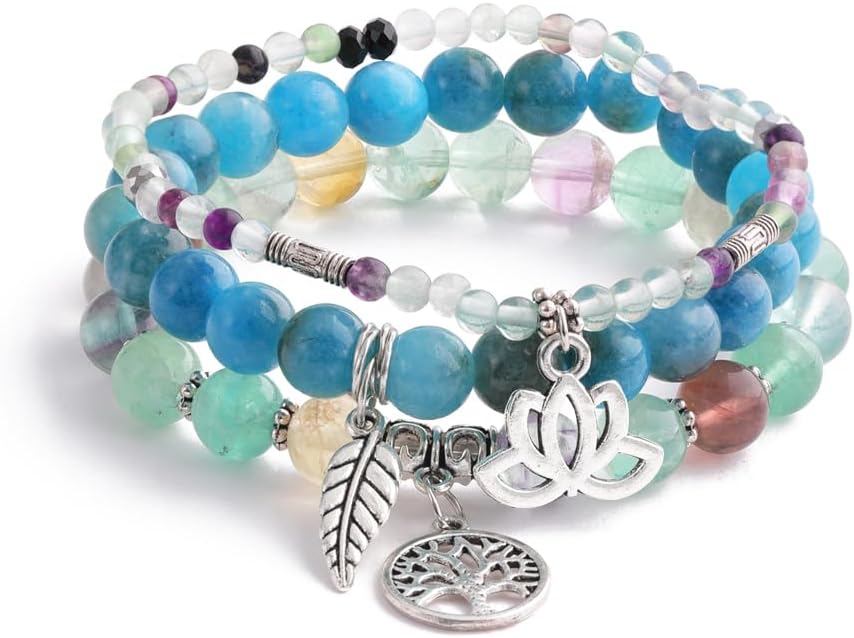 UEUC Tree of Life Yoga Healing Stone Bracelets,Multilayer Lotus Chakra Stone Reiki Bracelet Sets,Anxiety Crystal Natural Stone,for Women Stress Relief